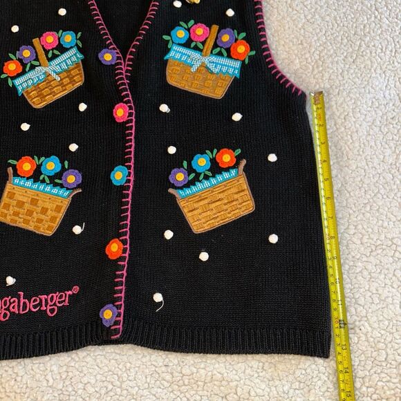 Longaberger BellePoint Vintage Small Black Pink Flower Basket Sweater Vest EUC - Picture 9 of 10